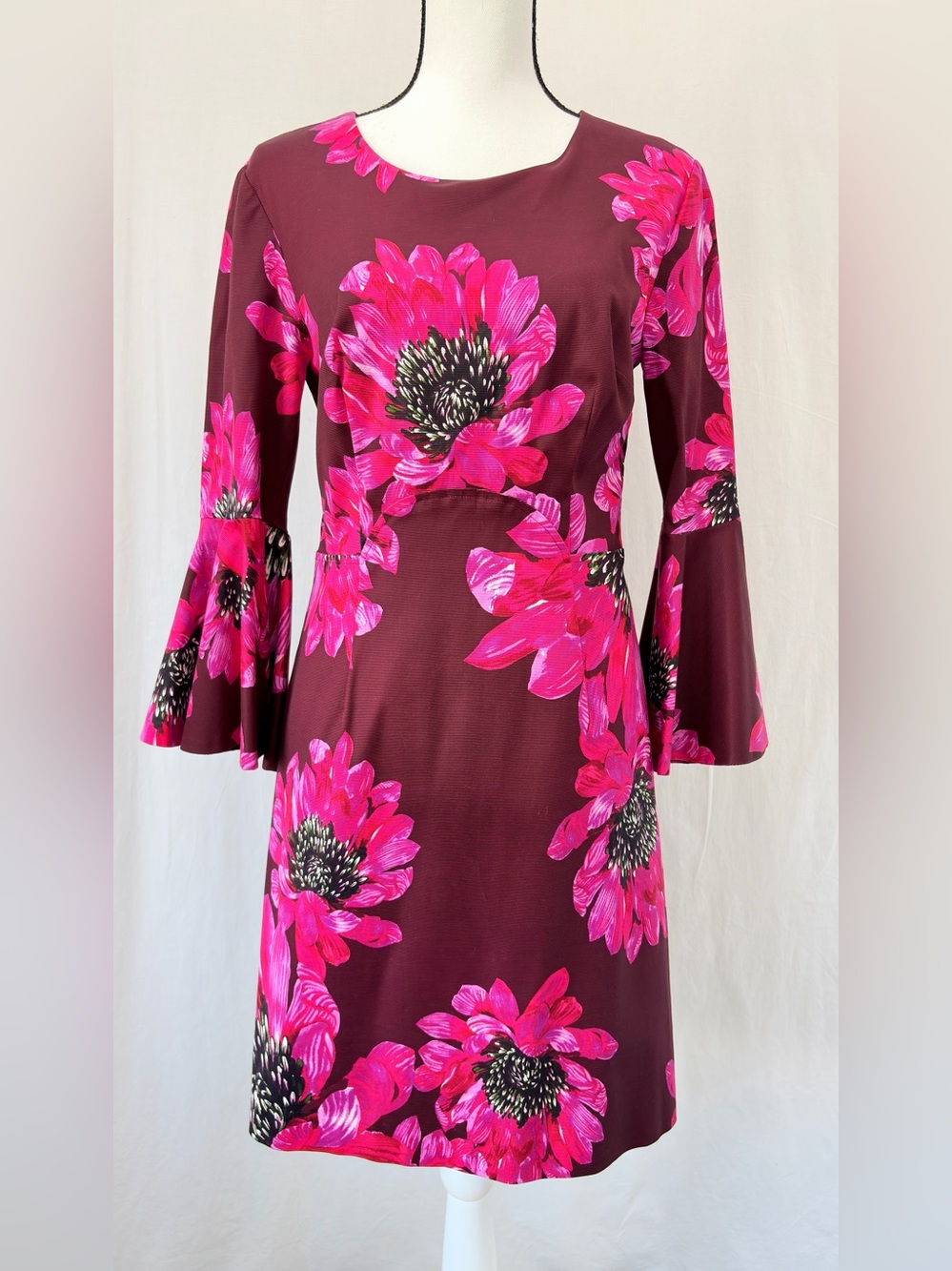 Trina Turk Pink Floral Cotton Faille Splendid Bell Sleeve Wedding Guest Dress 8